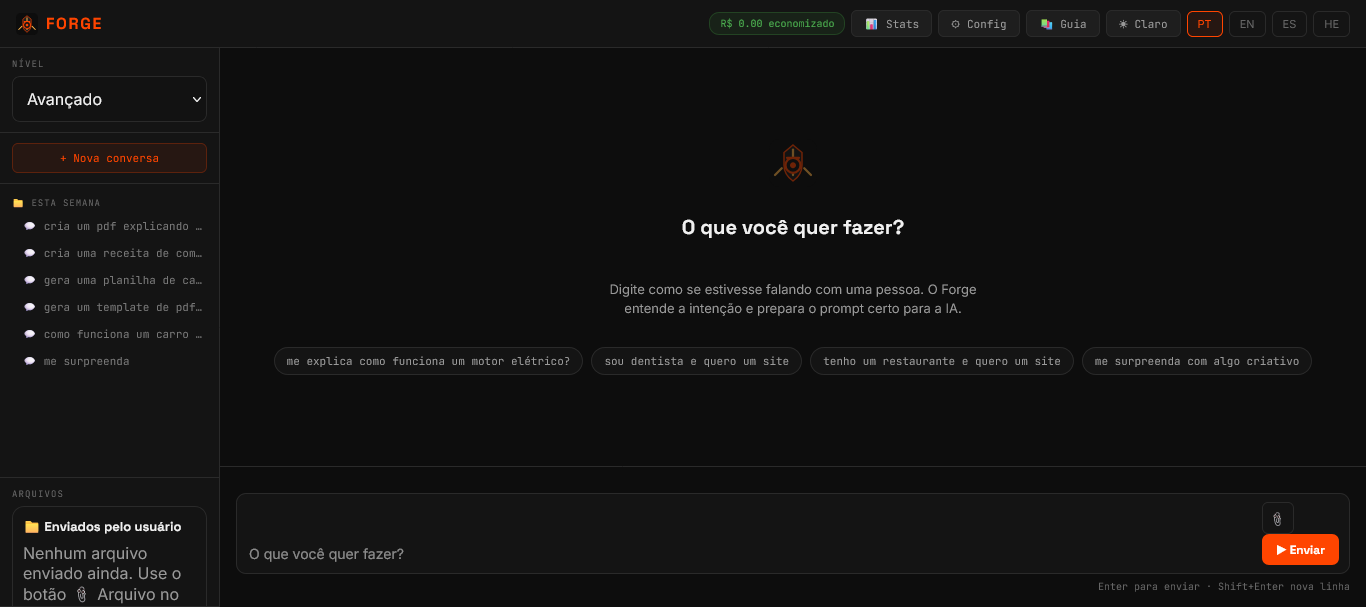 Tela principal do Forge rodando localmente em localhost:3000